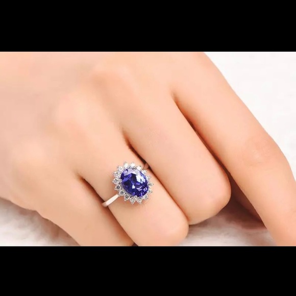 925 sterling silver oval sapphire ring - Picture 4 of 7